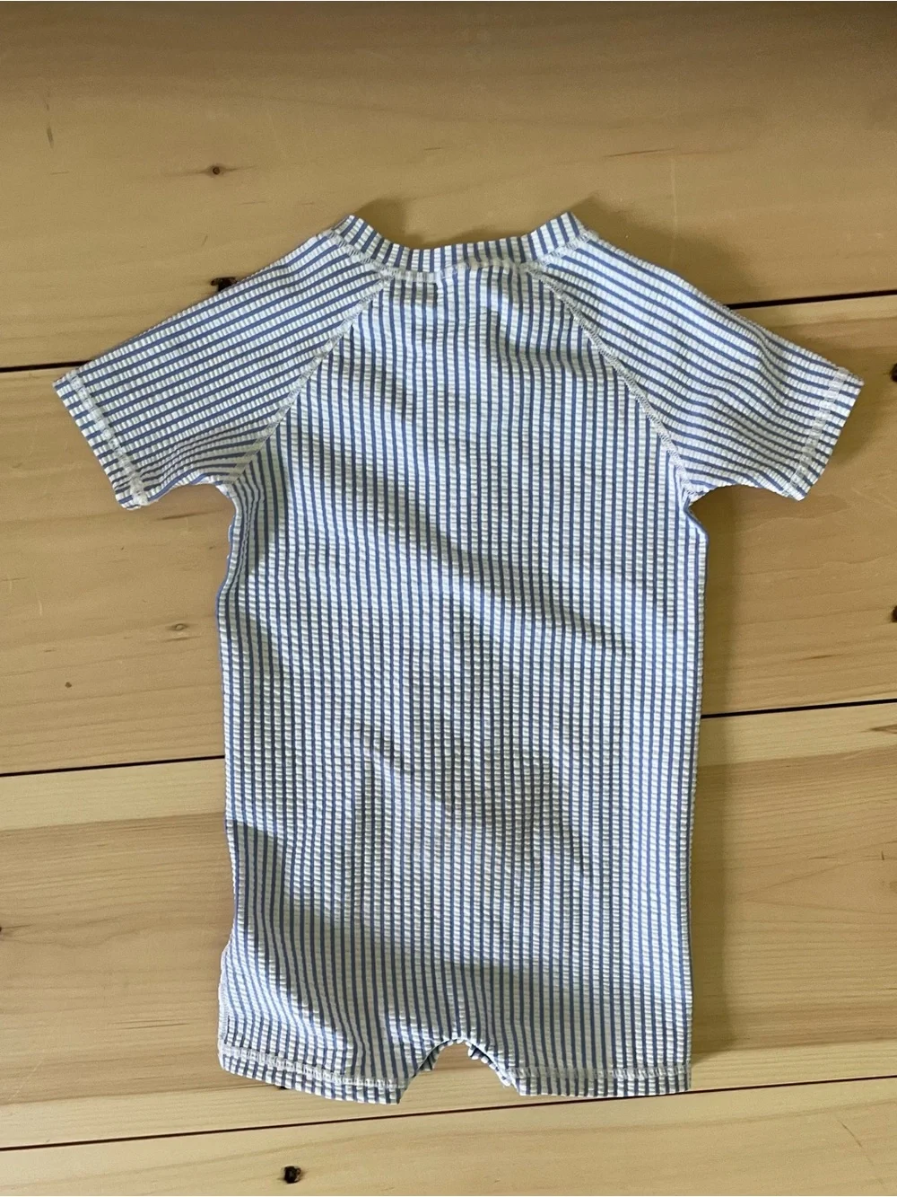 Rugged Butts Short-Sleeve Blue Stripe Kids One-Piece Swimsuit - Zipper Front